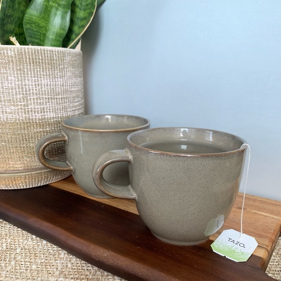 ⭐️ RusticTwo-tone ceramic stoneware Tea/Coffee Cups w/ handle 2pcs set - Picture 3 of 8